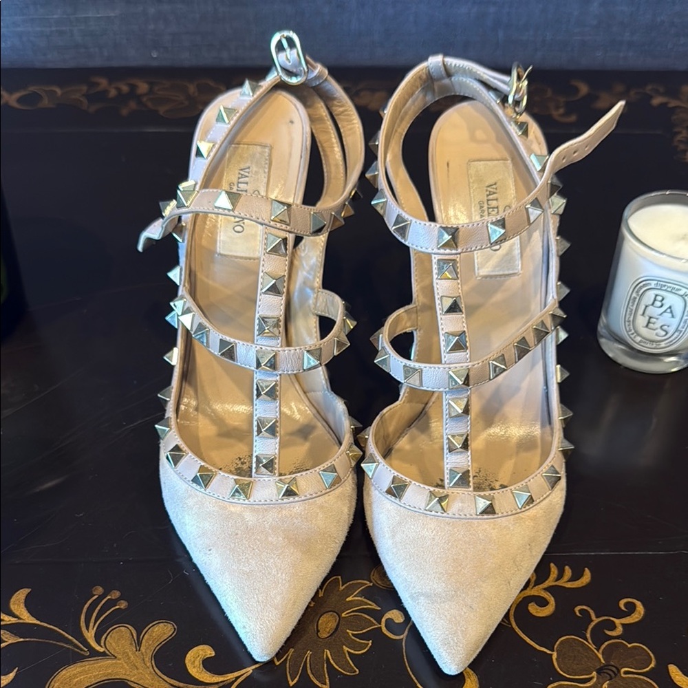 Valentino Cream Rockstud Strappy Heels